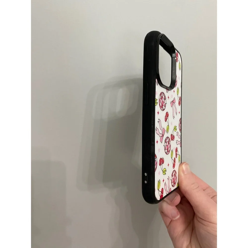 iPhone 14 Pro Case White Pink Red Disco Ball Cherry Bow Coquette Retro Bumper